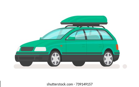 Family Car Station Wagon With A Roof Rack. Vector Illustration In A Flat Style