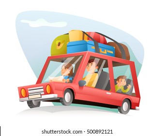 Family car travel cartoon design vector illustration