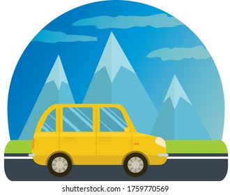 Family car trip in the mountains, vector illustration