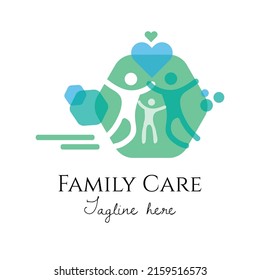 Family care and crowd based logo vector illustration with dummy text on white background.