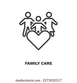 family care icon. Thin line family care icon from Insurance and Coverage collection. Outline vector isolated on white background. Editable family care symbol can be used web and mobile