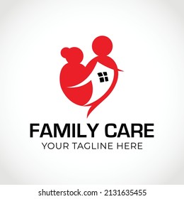 Family Care Logo Illustration, House With Heart Shape Logo, Modern And Simple Love Home