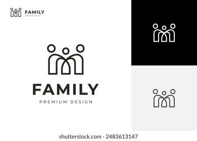 Family care logo line art style, parents with child graphic illustration vector logo