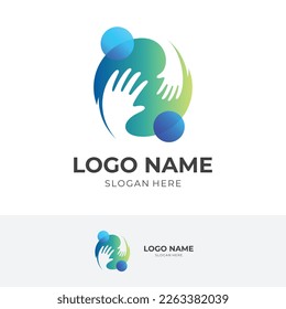 family care logo template with flat blue color style