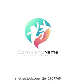 Family care logo template, hand and people care design vector