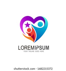 Family care logo template, family love icon,  medical icon, Star logo