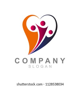 Family Care Logo Template, People In Heart Shape Vector Logo, Love Icon