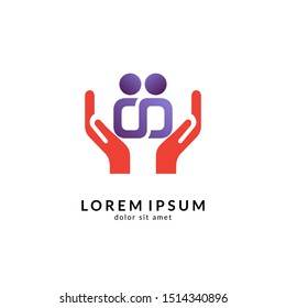 Family care logo template, people help and support symbol, medical clinic and healthy human logo vector