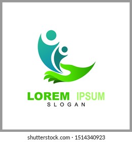 Family care logo template, people help and support symbol, medical clinic and healthy human logo vector