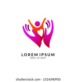 Family care logo template, people help and support symbol, medical clinic and healthy human logo vector