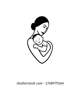 Family Care logo vector design. Child Care and Medical Services. Child adoption. Child freedom and active lifestyle. Mom and baby lifestyle. Mother and child linear icon. Vector illustration.