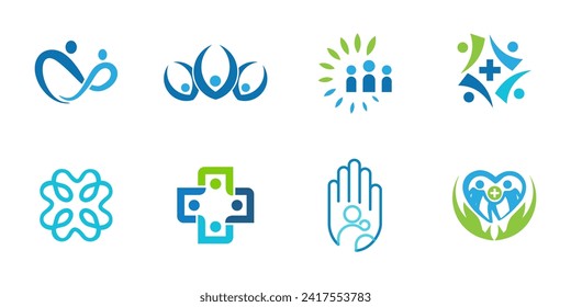 Family care, people, community, creative hub, social connection icons and logo set