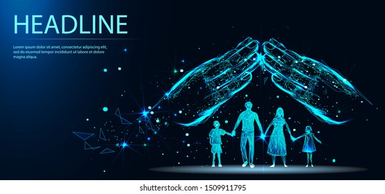 Family Care And Protection. Insurance Concept. Vector illustration. Headline