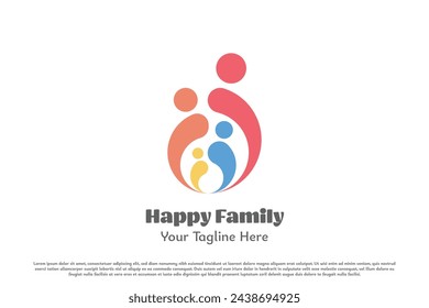 Symbol für das Familienlogo. Silhouette Gruppe Familienmenschen Charaktere Mensch Vater Mutter Kinderbetreuung Zuneigung helfen Unterstützung. Moderne minimalistische einfache Leute gruppieren dankbare abstrakte Design-Illustration.