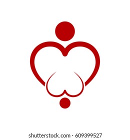 Family care symbol in the heart shape. Vector illustration. Concept of the happy family in flat design
