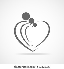 Family care symbol in the heart shape. Vector illustration. Concept of the happy family in flat design