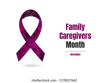 Family Caregivers Month (November) concept with plum purple awareness ribbon. Colorful vector illustration for web and printing.