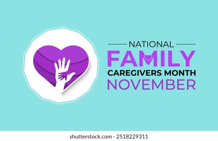 Family Caregivers month is observed every year in November. Calligraphy Poster Design. The Plum Ribbon raises awareness for cancer caregivers. Banner poster and background design template. Vector.