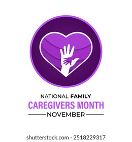 Family Caregivers month is observed every year in November. Calligraphy Poster Design. The Plum Ribbon raises awareness for cancer caregivers. Banner poster and background design template. Vector.