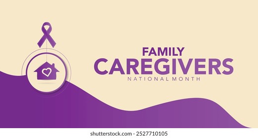 Family Caregivers month is observed every year in November. Calligraphy Poster Design. The Plum Ribbon raises awareness for cancer caregivers. Banner poster and background design template. Vector.