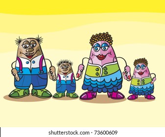 family cartoon, abstract vector art illustration
