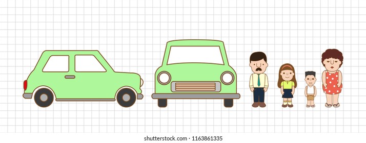 Family Cartoon with car