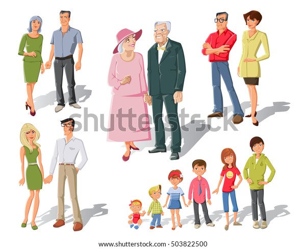 family-cartoon-characters-set-partners-couples-stock-vector-royalty