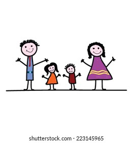 family cartoon color vector illustration on a white