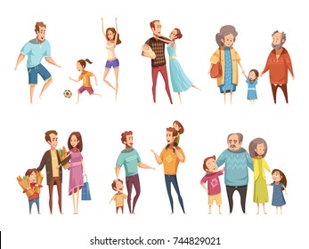 Family cartoon set with parents grandparents and children isolated vector illustration