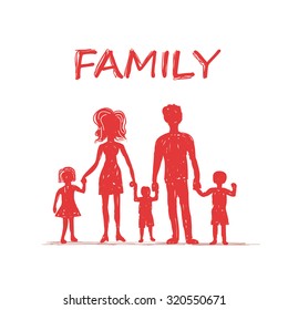 Family cartoon silhouette, vector illustration