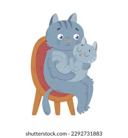 at family. Cat parent hugging its lovely baby. Happy parenthood cartoon vector illustration