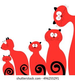 Family cats red abstraction on a white background. Vector illustration