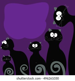 Family cats tail is black with gray abstraction on the violet background. Vector illustration