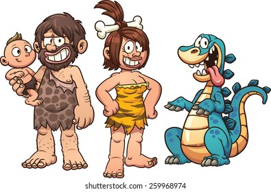 Family of cavemen. Vector clip art illustration with simple gradients. Elements on separate layers. 