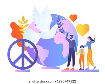 Family celebrate special World Peace Day, waving hands, international social help and culture unity. Flat abstract metaphor cartoon vector illustration concept design isolated on white background