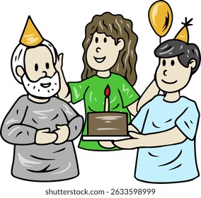 Family Celebrating Birthday with Cake and Balloon