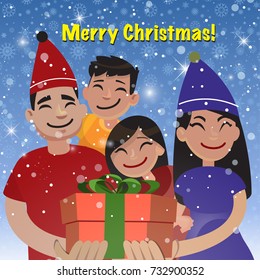 Family celebrating merry christmas