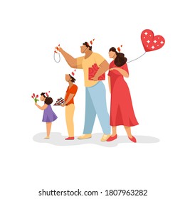 family celebration. vector image of parents and children. congratulations in the family