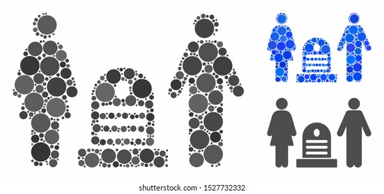 Family cemetery mosaic of filled circles in various sizes and color tinges, based on family cemetery icon. Vector filled circles are composed into blue collage.