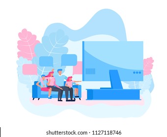 Family character vector design. Concept happy time to watch television. For infographic, background and banner.