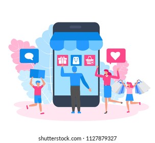 Family character vector design. Concept Shopping online. 