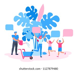Family character vector design. Concept growing and watering tree.