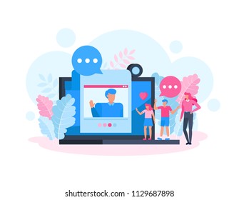 Family character vector design. Concept video call.