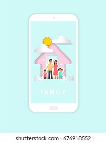 Family character vector design. For mobile app banner. Paper art style.