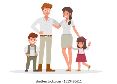 Family character vector design. Presentation in various action with emotions, smile and happy.