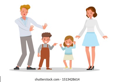 Family character vector design. Presentation in various action with emotions, angry and sad.