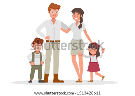 Family character vector design. Presentation in various action with emotions, smile and happy.