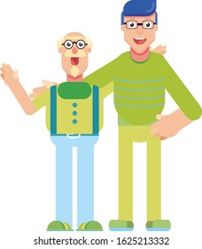 Family Characters - As Father As Grandfather. Handsome Dan With Cool Grandfather. Colorful Vector Illustration, Can Use As Sticker To