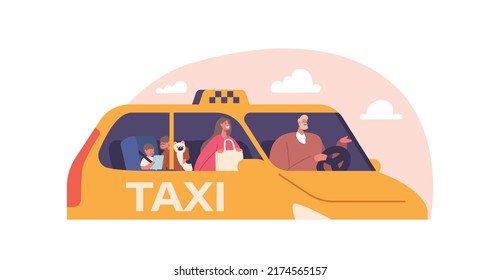 Family Characters Mother Children Using Taxi Stock Vector (Royalty Free ...