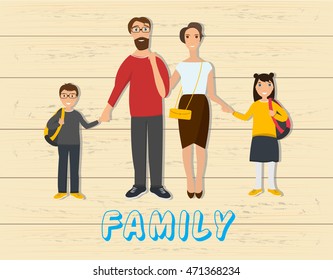Family characters: Mother, Father, Son and Daughter